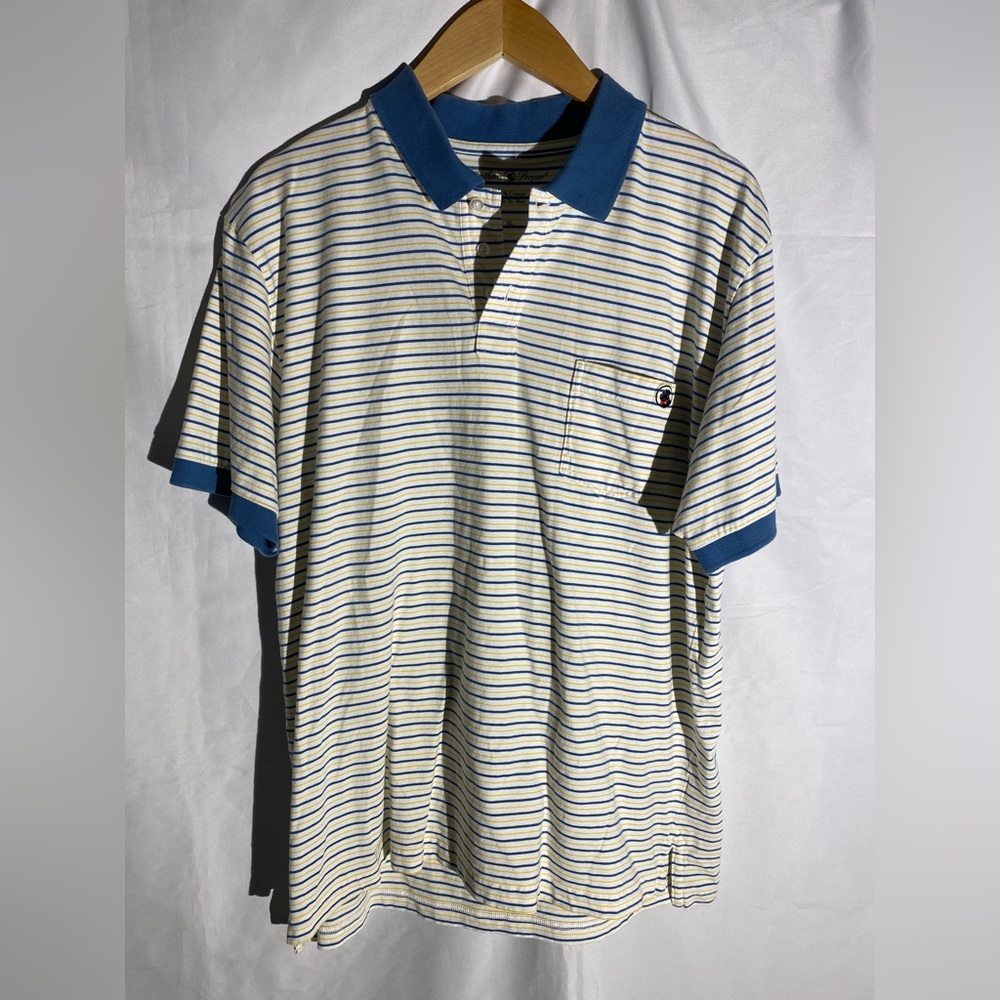 Southern Proper Cream and Blue Striped Polo Shirt